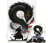 Warrior Facing A Black Dragon 1000 Piece Jigsaw Puzzle for Teenagers Logic Ability Mind Calming Fun Secure Join Great Gift (50x75cm)