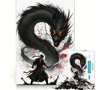 Warrior Facing A Black Dragon 1000-piece Jigsaw Puzzles Brain Training Fun Tight Interlock No Gaps Bonding Activity for Loved Ones (38x52cm)