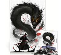 Warrior Facing A Black Dragon Jigsaw Puzzles 1000 Pieces for Teenagers Improve Memory Peaceful Fun Laser Cut Heartfelt Gift (38x52cm)