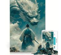 Warrior Facing A Dragon in The Sky Jigsaw Puzzles 1000 Mental Focus Game No Gap Tight Fitting Design Interactive Brain Challenge for Home (50x75cm)