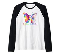 Warrior Fight Cancer in All and Every Color Ribbon Butterfly Raglan Baseball Tee