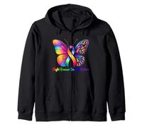 Warrior Fight cancer in all and every color Ribbon Butterfly Zip Hoodie