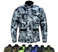 warrior gears 6 Pockets Mens Motorcycle Jacket, Textile Racing Motorbike Jacket, Hi-Vis Biker CE Protective Armored Jackets Mens Waterproof & Mesh Lining Breathable, Camo Silver Grey - XX-Large