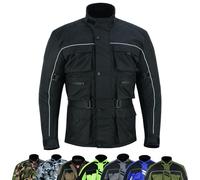 warrior gears 6 Pockets Mens Motorcycle Jacket, Textile Racing Motorbike Jacket, Hi-Vis Biker CE Protective Armored Jackets Mens Waterproof & Mesh Lining Breathable, Black - Small