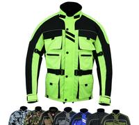 warrior gears 6 Pockets Mens Motorcycle Jacket, Textile Racing Motorbike Jacket, Hi-Vis Biker CE Protective Armored Jackets Mens Waterproof & Mesh Lining Breathable, Lemon - 7X-Large