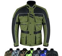 warrior gears 6 Pockets Mens Motorcycle Jacket, Textile Racing Motorbike Jacket, Hi-Vis Biker CE Protective Armored Jackets Mens Waterproof & Mesh Lining Breathable, Olive Green - X-Large