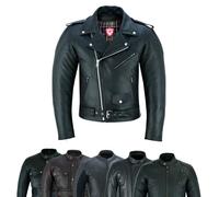 warrior gears Brando Leather Motorcycle Jacket for men Soft Genuine Leather biker Jackets Perfecto Marlo with CE Removable Armors (L, Black-MJ1004)