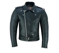 warrior gears Brando Leather Motorcycle Jacket For Men Touring Motorbike Jacket With Genuine Biker CE Armour Protection - Black (10XL)