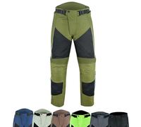 warrior gears Mens Air Mesh and 600D Cordura Textile Motorcycle Trousers CE Protective Armoured Racing Motorbike Pants with Mesh and Waterproof Lining Breathable, Olive Green & Black - 46W / 29L