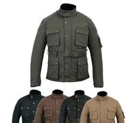 warrior gears Men's Waxed Cotton Motorcycle Jackets, Motorbike Top Gear, Waterproof Nylon Lined Jacket, Armoured Biker Textile Winter Outdoor Coat for Men, Running, Riding, Military Green - 3XL