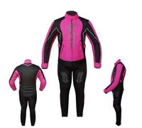 warrior gears Women's Graphic Embroidery Motorcycle Jacket and Thermal Lining Protective Trouser, Waterproof Biker Suit, Girls CE Armored Motorbike Suit (Pink, Jacket L (12 UK) - Trouser 12 UK)