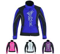 warrior gears Women's Graphic Embroidery Motorcycle Jacket, Waterproof Jacket for Women, Biker Jackets for Outdoor, Girls CE Armored Motorbike Top, Protective Gear (Blue, 2XL)