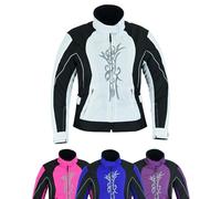 warrior gears Women's Graphic Embroidery Motorcycle Jacket, Waterproof Jacket for Women, Biker Waxed Cotton Jackets for Outdoor, Girls CE Armored Motorbike Top, Protective Gear (White, L)
