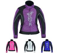 warrior gears Women's Graphic Embroidery Motorcycle Jacket, Waterproof Jacket for Women, Biker Waxed Cotton Jackets for Outdoor, Girls CE Armored Motorbike Top, Protective Gear (Purple, 5XL)