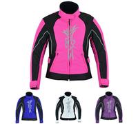 warrior gears Women's Graphic Embroidery Motorcycle Jacket, Waterproof Jacket for Women, Biker Waxed Cotton Jackets for Outdoor, Girls CE Armored Motorbike Top, Protective Gear (Pink, 5XL)