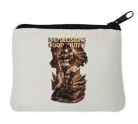Warrior Girl Standing on Dragon Neoprene Coin Purse Pouch 10x11cm White