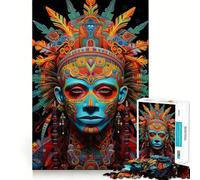 Warrior Huichol Art Jigsaw Puzzles 1000 Mental Focus Game No Gap Tight Fitting Design Interactive Brain Challenge for Home (50x75cm)