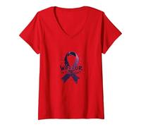 Warrior in The Fight Ribbon Awareness Inspiration V-Neck T-Shirt, Women, Red, L