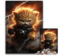 Warrior Kitten1000Pc Adults Jigsaw Puzzle Wooden Jigsaw Puzzles for Adults Ideal for Family Fun Relaxation 1000 PCS(75x50cm)