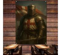 WARRIOR OF CHRIST Artwork Vintage Ancient War Military Art Posters and Prints Wall Painting Knights Templar Banner Wall Hanging Flag Tapestry Wall Decor Painting,38X57 inches