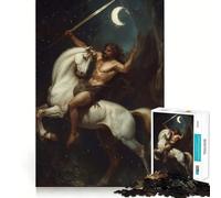 Warrior on Horseback Under Moonlight Puzzle for Adults 1000 Pieces Memory Play Game Firm Fit Secure Assembly Meaningful Connection Building Game (38x52cm)