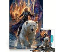 Warrior on Polar Bear Fantasy Art Jigsaw Puzzle 1000 Pieces Cognitive Fun Play High Precision Die Cut Unique Gift for Stress Relief (50x75cm)