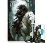 Warrior on White Horse Adults 1000 Pieces Puzzle Mental Fun Game Advanced Laser Cutting Tech Amusing Challenge for Waiting Time (50x75cm)