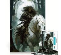 Warrior on White Horse Jigsaw Puzzles 1000 Mental Focus Game Precision Cut Smooth Edges Meaningful Connection Building Game (38x52cm)