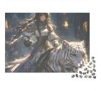 Warrior on White Tiger 1000 Pieces Thick Cardboard White Tiger Puzzles for Teens Sturdy Thick Cardboard Screen-free Activity Birthday Present 52x38cm/1000pcs