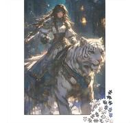 Warrior on White Tiger 1000pc Cardboard White Tiger Jigsaw Puzzles for Teens Precise Cutting Minimal Dust Screen-free Activity 38x26cm/1000pcs