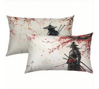 Warrior Outdoor Cushions Waterproof Linen Japan Cushion Covers 60x80cm Set of 2 with Invisible Zipper, Decorative Pillows for Bed, Sofa, Garden, Ideal Home Decor, Funky & Durable Pillow Cases S5-748