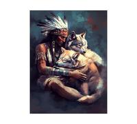 Warrior Paint by Numbers for Adults Wolf Painting by Numbers for Adults, Art Supplies with Color Canvas for Painting 12x16 in 36 Colors of Acrylic Paint and Brush, Wall Art for Room Decor 2YH-14688