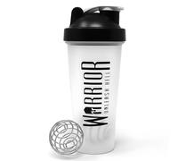 Warrior Protein Shaker Bottle, 600ml with Wire Mixball Blender - Leakproof Clear Gym Bottle for Mixing Whey Protein Shake, Smoothies, Milkshake, Jui