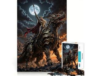 Warrior Queen Riding Dragon Under Moonlight 1000 Piece Jigsaw Puzzles for Teenagers Recall Fun Play Tight Interlock No Gaps Family Fun Night Activity (38x26cm)