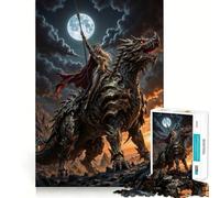 Warrior Queen Riding Dragon Under Moonlight Jigsaw Puzzles 1000 Mental Focus Game No Gap Tight Fitting Design Interactive Brain Challenge for Home (50x75cm)