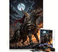 Warrior Queen Riding Dragon Under Moonlight Jigsaw Puzzles for Adults 1000 Pieces Logical Skill Restful Activity Precise Join Holiday Present (38x52cm)
