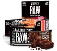 Warrior RAW Protein Bars 12 x 75g - 20g High Protein Bar, Low Sugar High Fibre Oat Protein Flapjack - Protein Snacks, Meal Replacement Bars (Varie