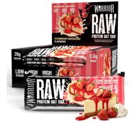 Warrior Raw Protein Bars - 12 x 75g High Protein Snack - High Fibre, Low Sugar - Ideal Meal Replacement or Healthy Nutrition Energy Snacks - Oat Bar Flapjacks - UK Made (Strawberry Cheesecake)
