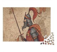 Warrior Statue Jigsaw Puzzles Medieval Hand-drawn Manuscript Style Challenge Toy Educational Games Home Decoration for Adults& Teenager Age 14 Years Up 1000pcs (75x50cm)