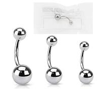 WARRIOR Sterile Piercing Banana Navel jewellery for belly Button in Titanium G23 14G(1,6mm) with 2 Balls of 5mm and 8mm Single Piece PTD-01(12)