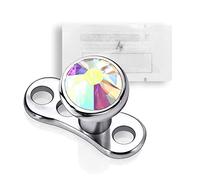 Warrior Sterile Piercing Clear AB/White Crystal Dermal Anchor Tops made of Titanium G23 Internally Threaded Microdermals Body Jewelry (AB,2mm)