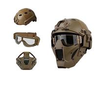 Warrior Tactical Mask With Fast Helmet And Tactical Goggles Airsoft Hunting Paintball Cosplay Protect Gear (Color : 3 Set TAN, Size : M(52-60cm))