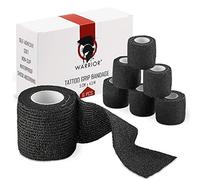 WARRIOR Tattoo Grip Cover Roll Black Elastic Tattoo Handle Cover for Tattoo Gauze Bandage Self Adhesive 4.5m x 5cm Pack 6 pcs (PACK OF 6 PCS, BLACK)