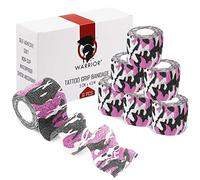 WARRIOR Tattoo Grip Cover Roll Black Elastic Tattoo Handle Cover for Tattoo Gauze Bandage Self Adhesive 4.5m x 5cm (6 PCS, Pink-Black)