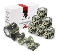WARRIOR Tattoo Grip Cover Roll Black Elastic Tattoo Handle Cover for Tattoo Gauze Bandage Self Adhesive 4.5m x 5cm Pack 6 pcs (PACK OF 6 PCS, MILITARY GREEN)