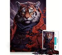 Warrior Tiger Painting Jigsaw Puzzle 1000 Mental Recall Game High Accuracy Cutting Craft Interactive Brain Challenge for Home (38x52cm)