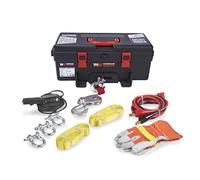 Warrior Trojan 4000lb Portable 12v Electric Winch - Reversible Magnet Motor with Power In/Out - Steel Plate, Mounting Option, Plug & Play - Convenient Carry & Storage Box - Synthetic Rope