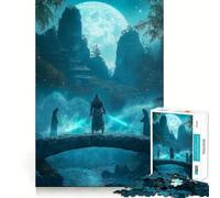 Warrior Under Moonlight 1000 Piece Jigsaw Puzzles for Teenagers Recall Fun Play Tight Interlock No Gaps Family Fun Night Activity (38x52cm)