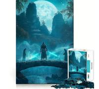 Warrior Under Moonlight Jigsaw Puzzle 1000 Pieces Mental Focus Game Precision Cut Smooth Edges Absorbing Activity for Quiet Nights (38x26cm)