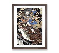 Warrior Upon A Toad By Utagawa Kuniyoshi Asian Japanese Framed Print | A3 Walnut Framed Wall Art | Ready to Hang | Asian Nature Picture | Living Room Bedroom Lounge Office
